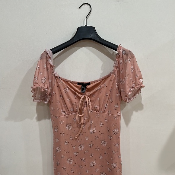 Forever 21 Womens Floral Print Mesh Bodycon MIDI Dress Pink Size Medium - Picture 2 of 4